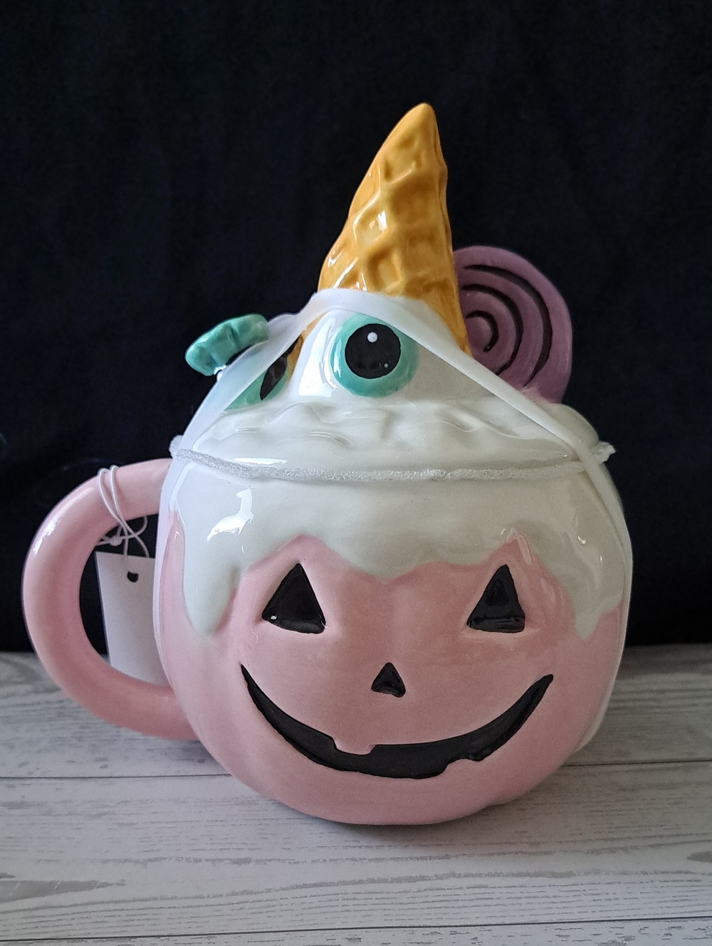 Pink Halloween Pumpkin Mug with Lid Jack O' Lantern  Holiday Decor Collectible